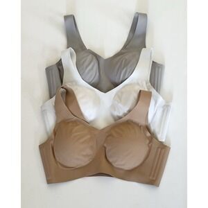 Honeylove V-Neck SoftForm Bra Lot of 3 1X Tan White Gray Wireless Smoothing